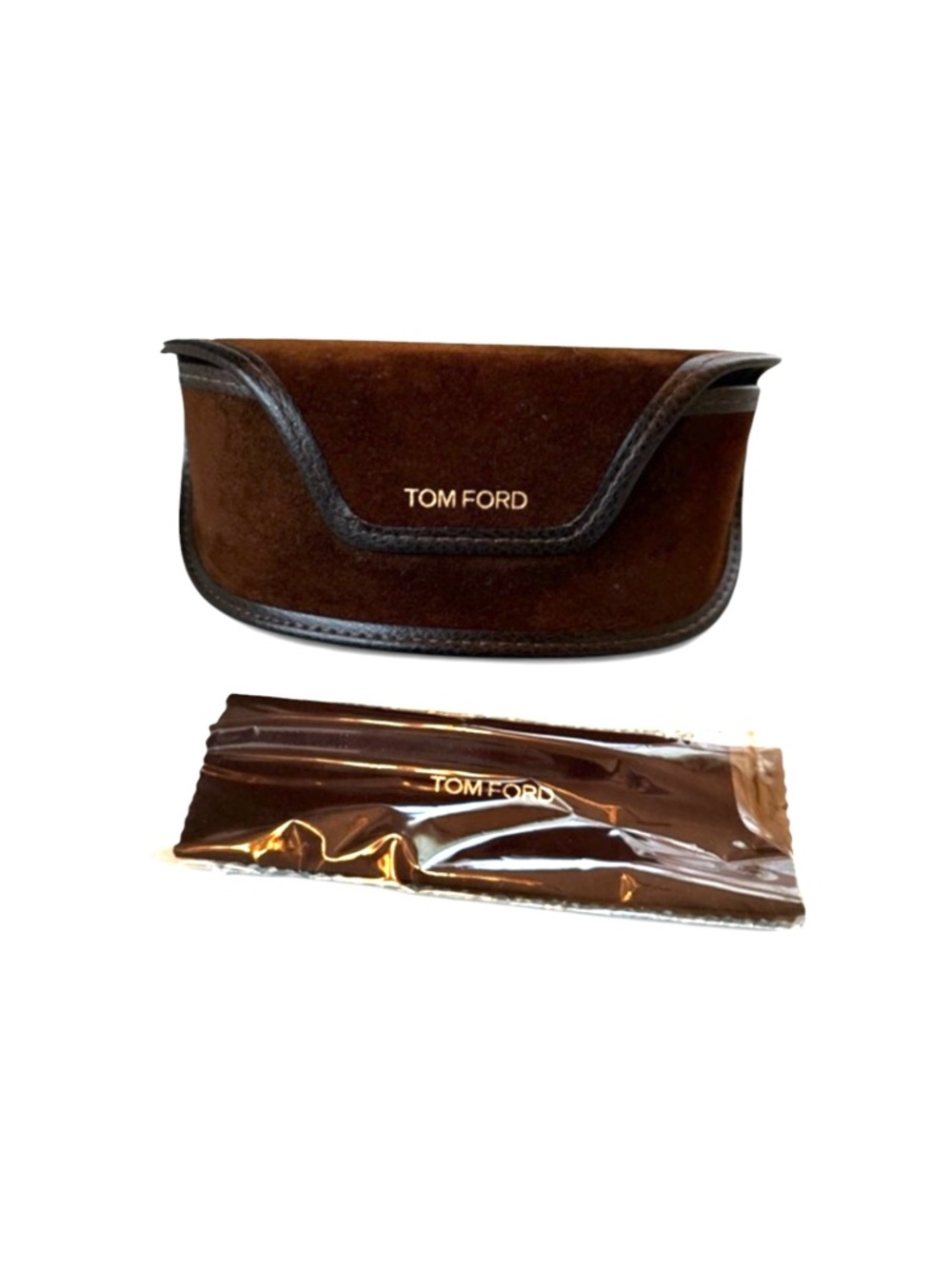 Tom Ford Brown Suede Sunglass Case with Gold Logo